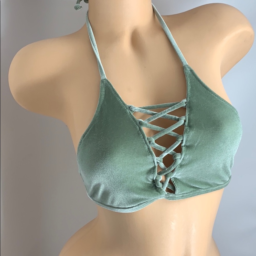 Pink Victoria’s Secret strappy halter swim suit